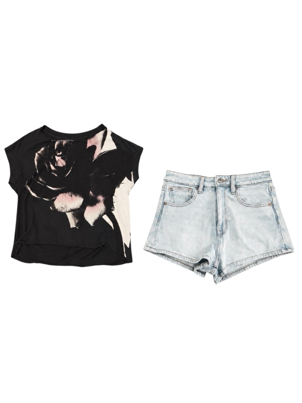 NWOT AllSaints Tee American Eagle Denim Shorts Outfit XS 0